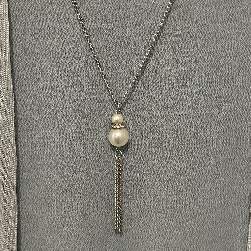 Luxology Dress with attached duster & Silver-Tone Necklace w/Ivory Pearl Tassel - Picture 7 of 7